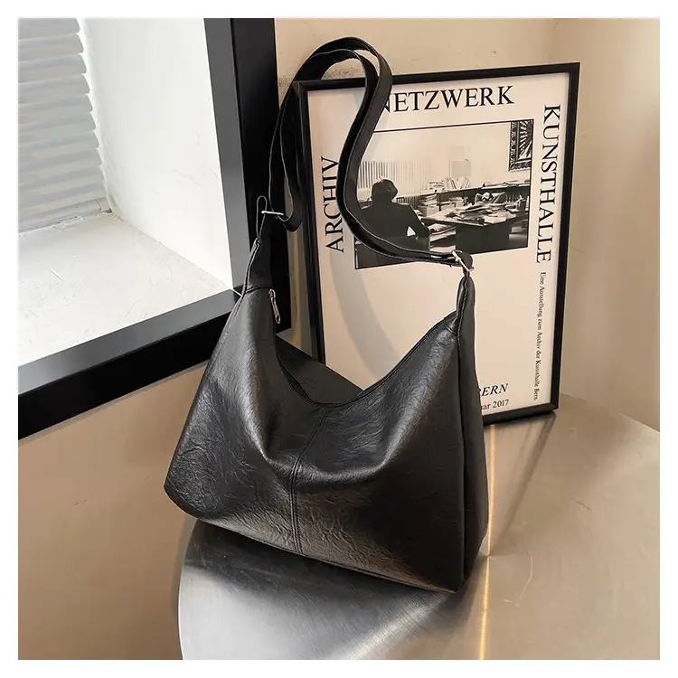 Large Capacity Brown Leather Shoulder Bag with Cute Charm — feature 26