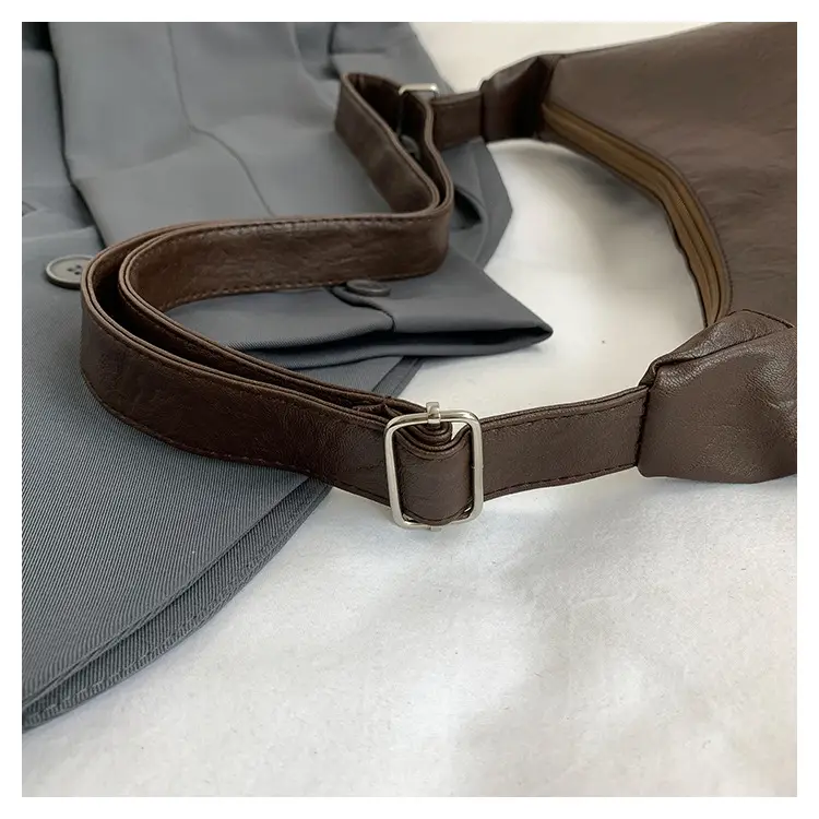 Large Capacity Brown Leather Shoulder Bag with Cute Charm — feature 35