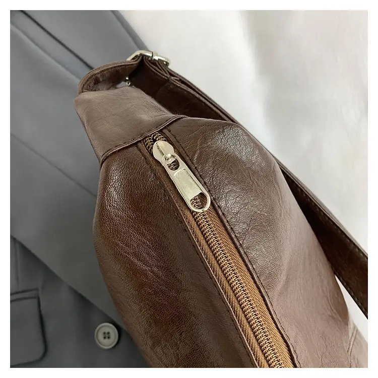 Large Capacity Brown Leather Shoulder Bag with Cute Charm — feature 36
