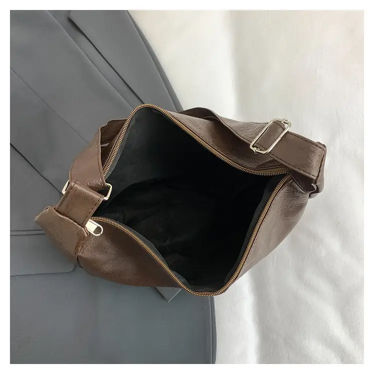 Large Capacity Brown Leather Shoulder Bag with Cute Charm — feature 37