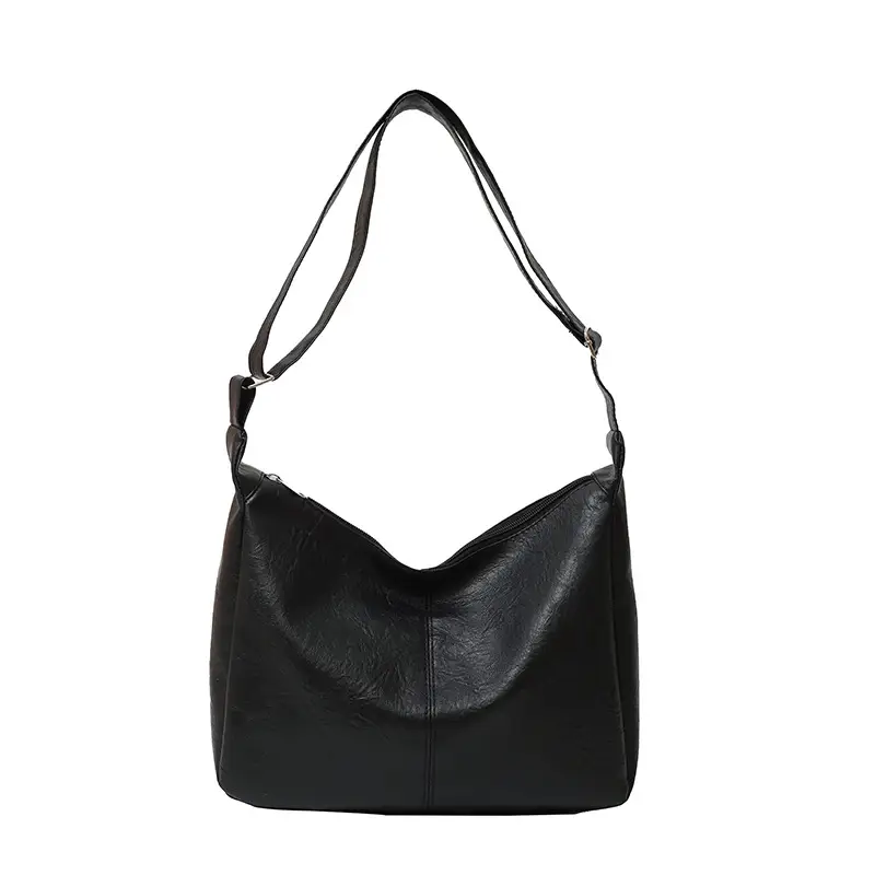 Large Capacity Brown Leather Shoulder Bag with Cute Charm