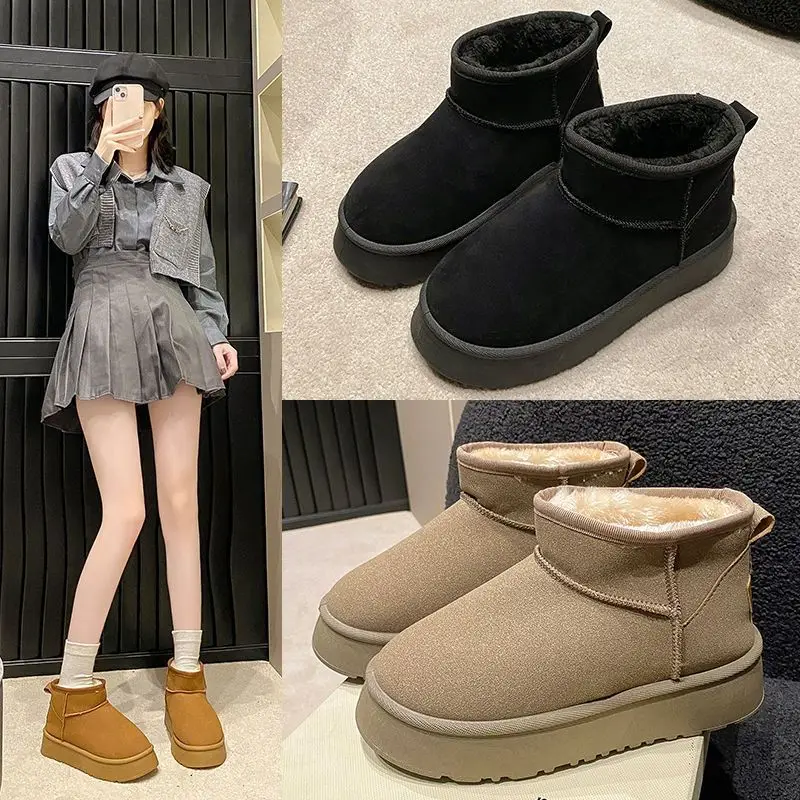 Women Thick Snow Boots Warm Cotton Loafers Black Brown - Image 6