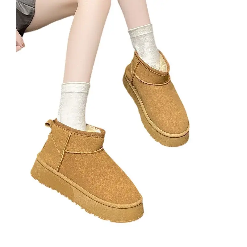 Women Thick Snow Boots Warm Cotton Loafers Black Brown - Image 7
