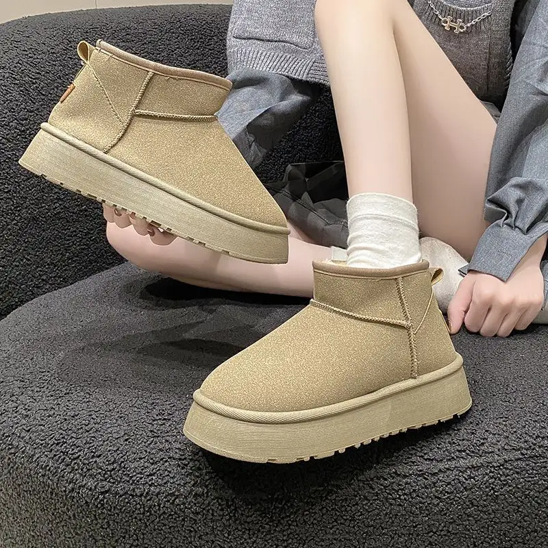 Women Thick Snow Boots Warm Cotton Loafers Black Brown — feature 2