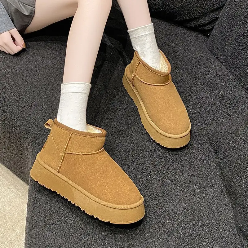 Women Thick Snow Boots Warm Cotton Loafers Black Brown — feature 4