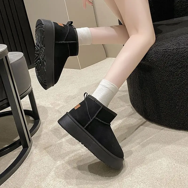 Women Thick Snow Boots Warm Cotton Loafers Black Brown — feature 5