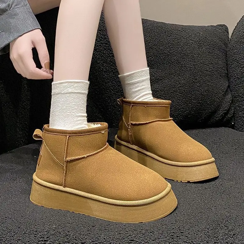 Women Thick Snow Boots Warm Cotton Loafers Black Brown — feature 6