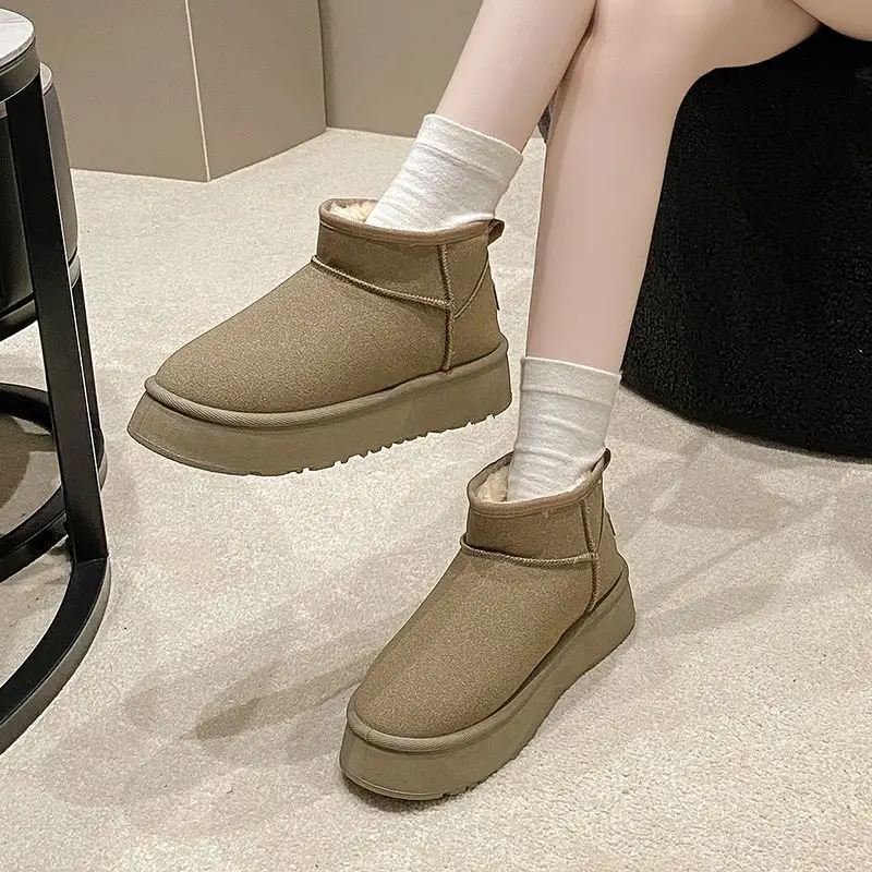 Women Thick Snow Boots Warm Cotton Loafers Black Brown — feature 7