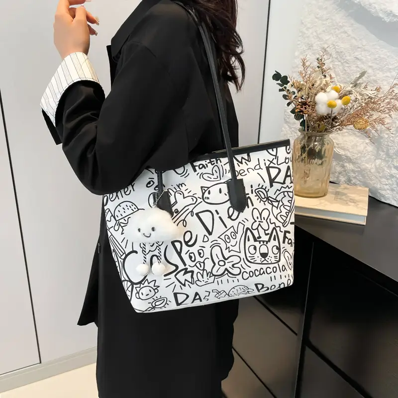 Korean Style Printed Handbag Women Large Capacity Shoulder Bag - Image 7