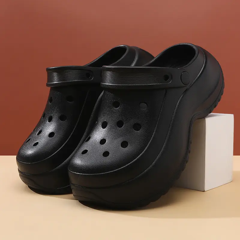 Women Croc Heel Slippers Black Height-Increasing Summer - Image 7