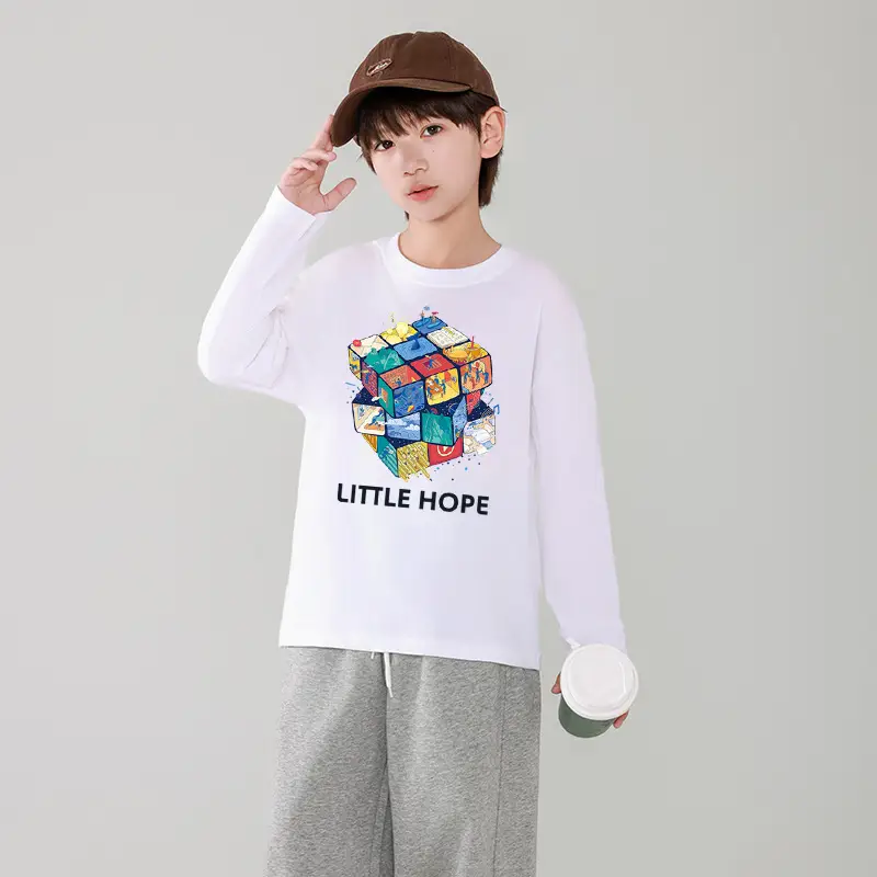 Boys Long Sleeve Cotton T-Shirt Light Blue Design Print - Image 7