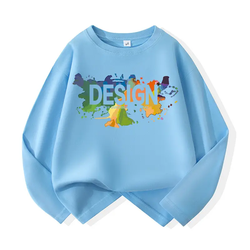Boys Long Sleeve Cotton T-Shirt Light Blue Design Print - Image 3