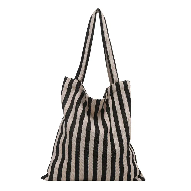 Women's Striped Canvas Shoulder Bag Large Capacity Lazy Style - Image 8