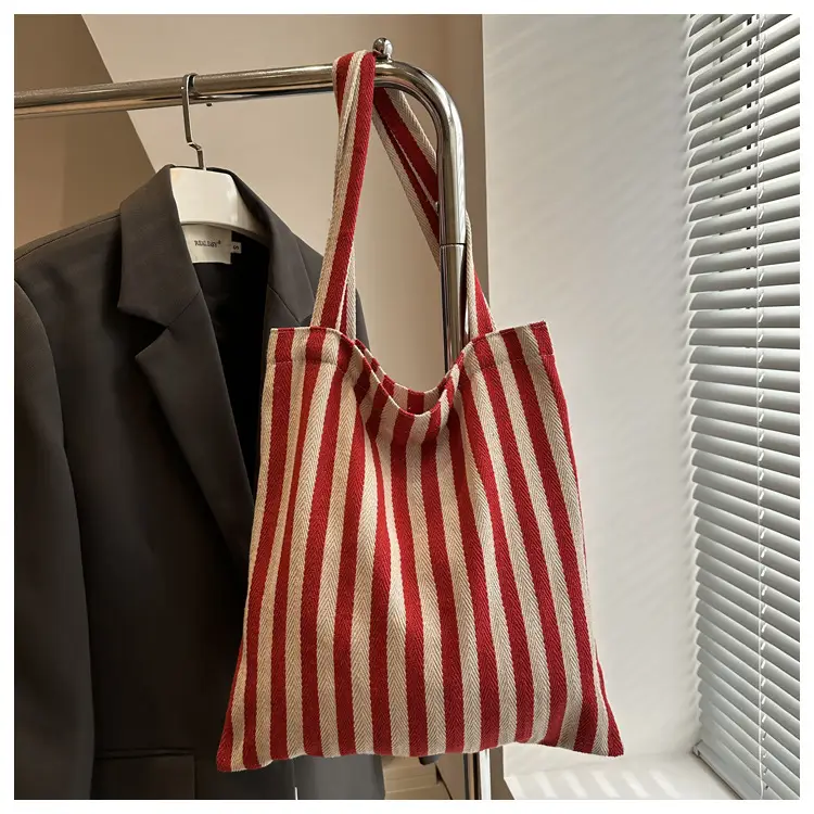 Women's Striped Canvas Shoulder Bag Large Capacity Lazy Style — feature 15
