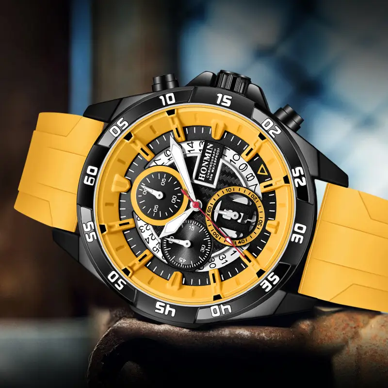 HONMIN Men's Multifunctional Luminous Watch Yellow Black - Image 9