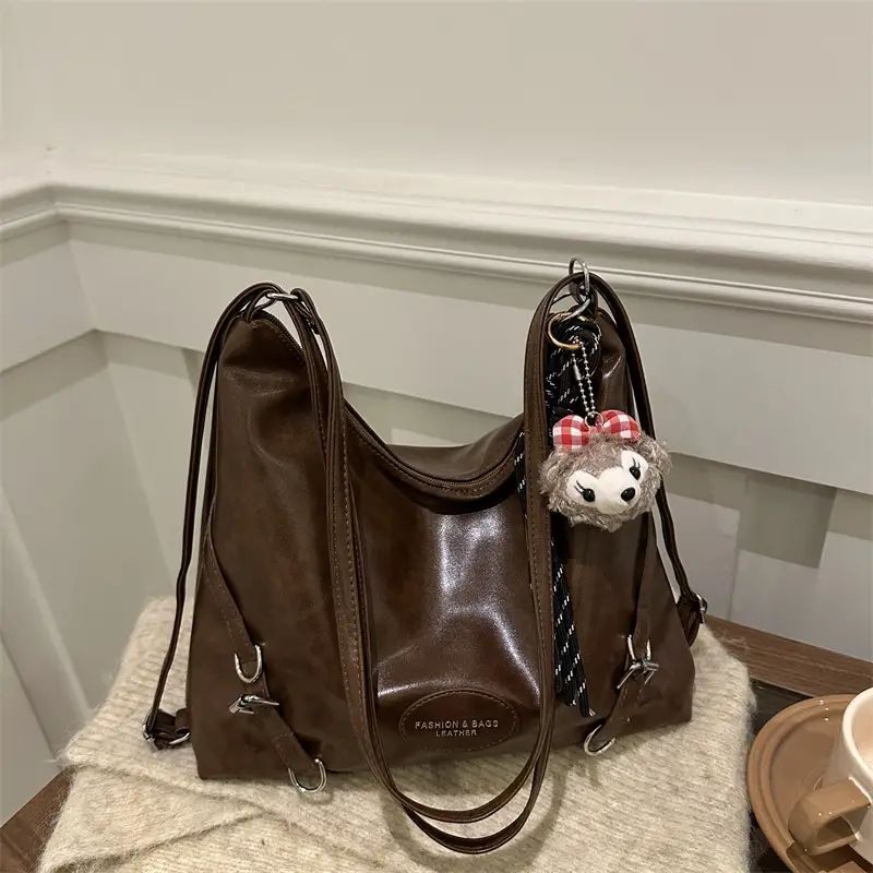 Women's Retro Fashion Shoulder Bag with Cute Charm - Image 8