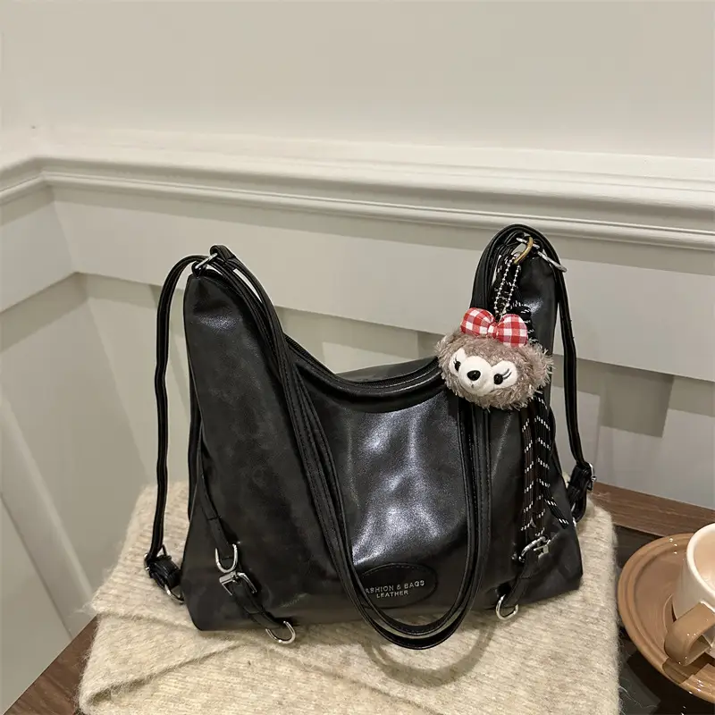 Women's Retro Fashion Shoulder Bag with Cute Charm - Image 9