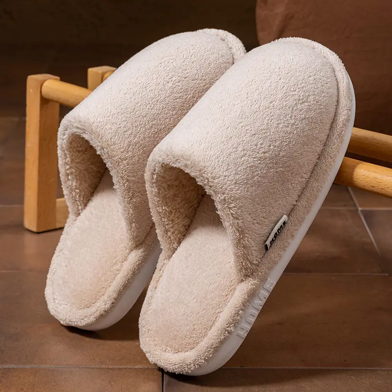 Women Black Cotton Slippers Warm Winter Indoor Home