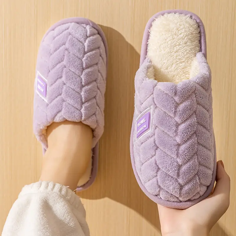 Women Black Cotton Slippers Warm Winter Indoor Home