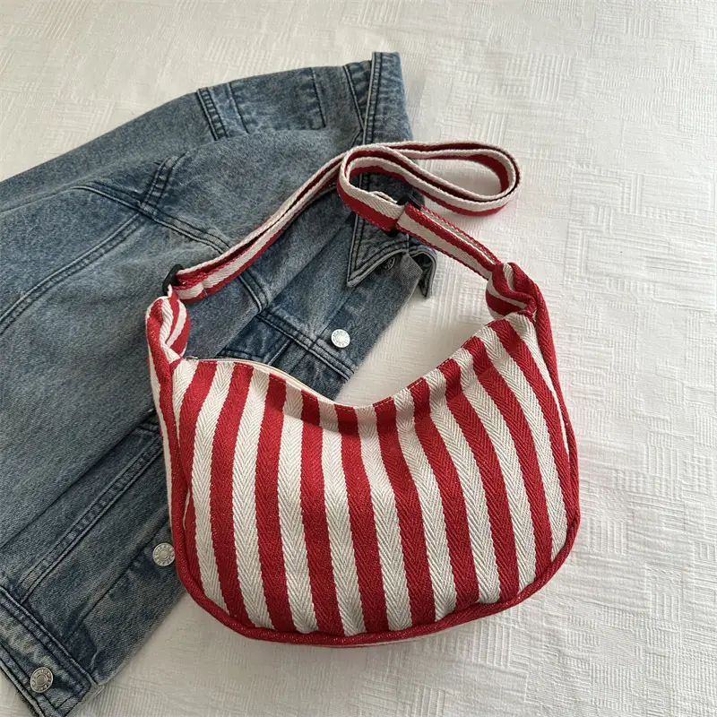 Red White Striped Crossbody Bag for Women - Image 2