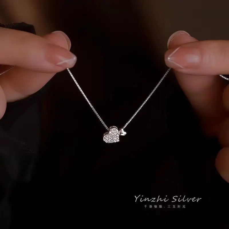 Double Heart Zircon Necklace for Women Light Luxury - Image 3