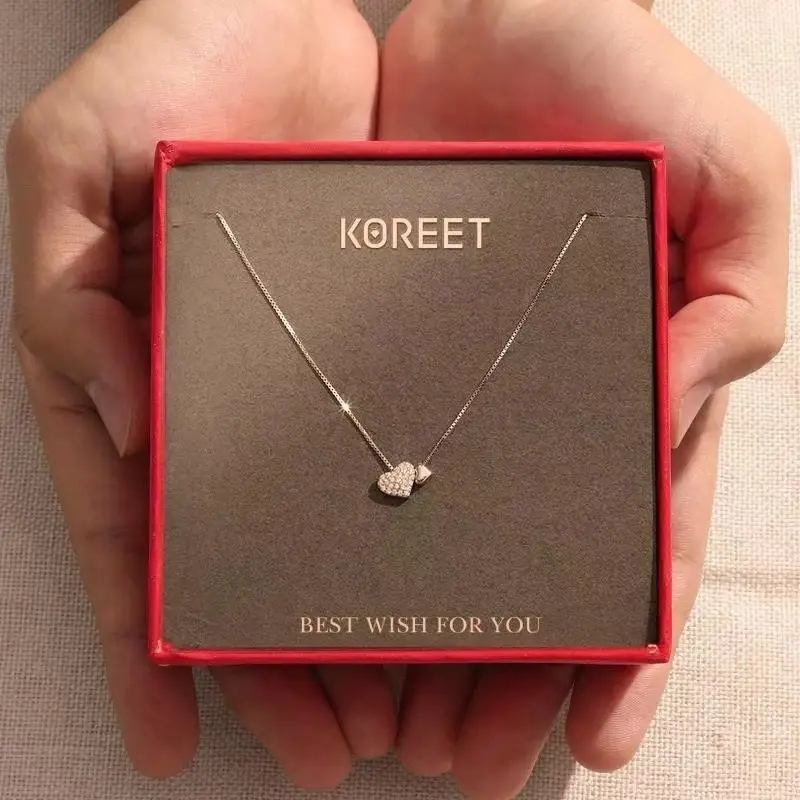 Double Heart Zircon Necklace for Women Light Luxury - Image 4