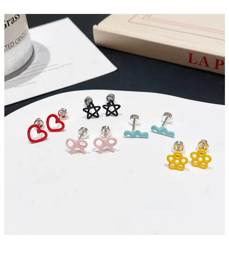 Macaron Color Ear Bone Nail Sweet Cute All-match Earrings 316L Titanium Steel Ear Holes Earrings — feature 8