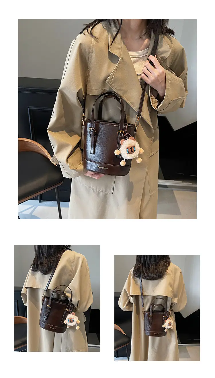 Women's White Leather Shoulder Bag with Pom Pom Charm — feature 10