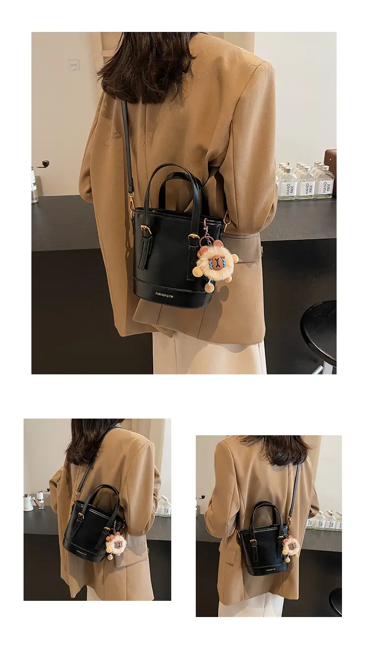 Women's White Leather Shoulder Bag with Pom Pom Charm — feature 11