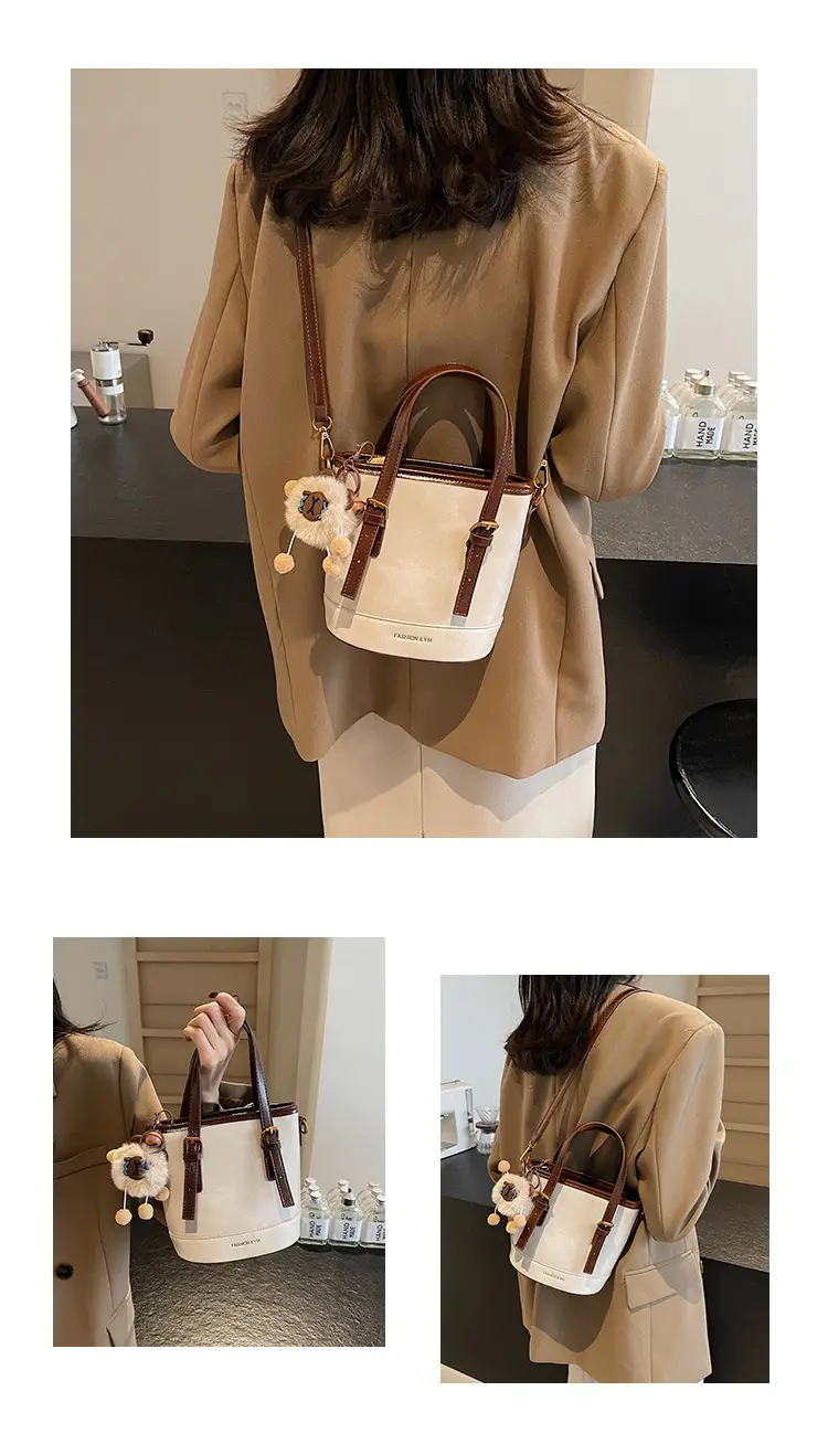 Women's White Leather Shoulder Bag with Pom Pom Charm — feature 12