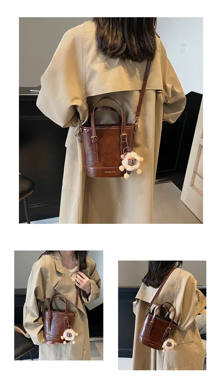 Women's White Leather Shoulder Bag with Pom Pom Charm — feature 13