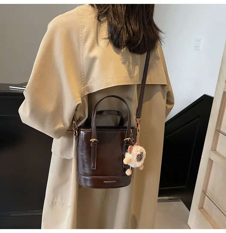 Women's White Leather Shoulder Bag with Pom Pom Charm — feature 17