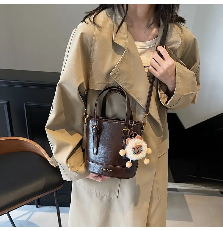 Women's White Leather Shoulder Bag with Pom Pom Charm — feature 18