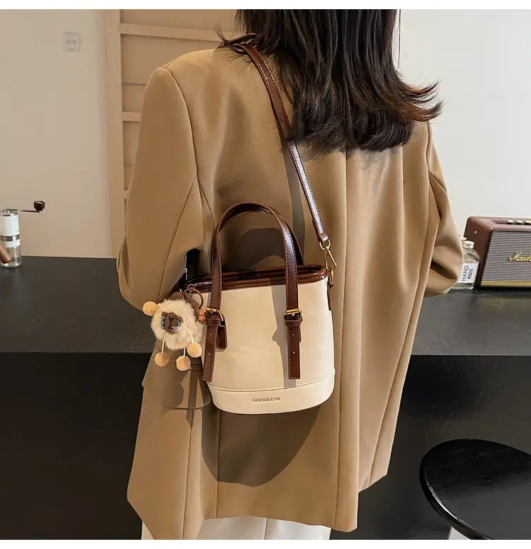 Women's White Leather Shoulder Bag with Pom Pom Charm — feature 26