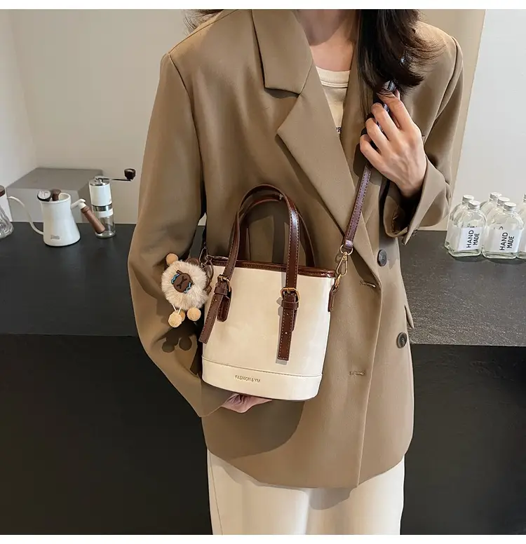 Women's White Leather Shoulder Bag with Pom Pom Charm — feature 28