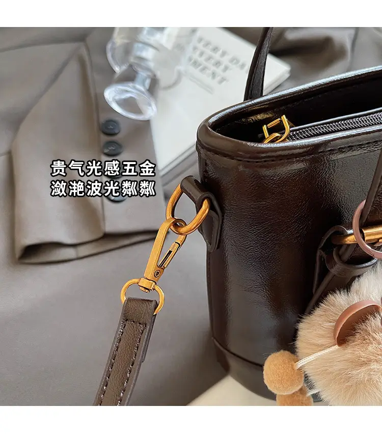 Women's White Leather Shoulder Bag with Pom Pom Charm — feature 6