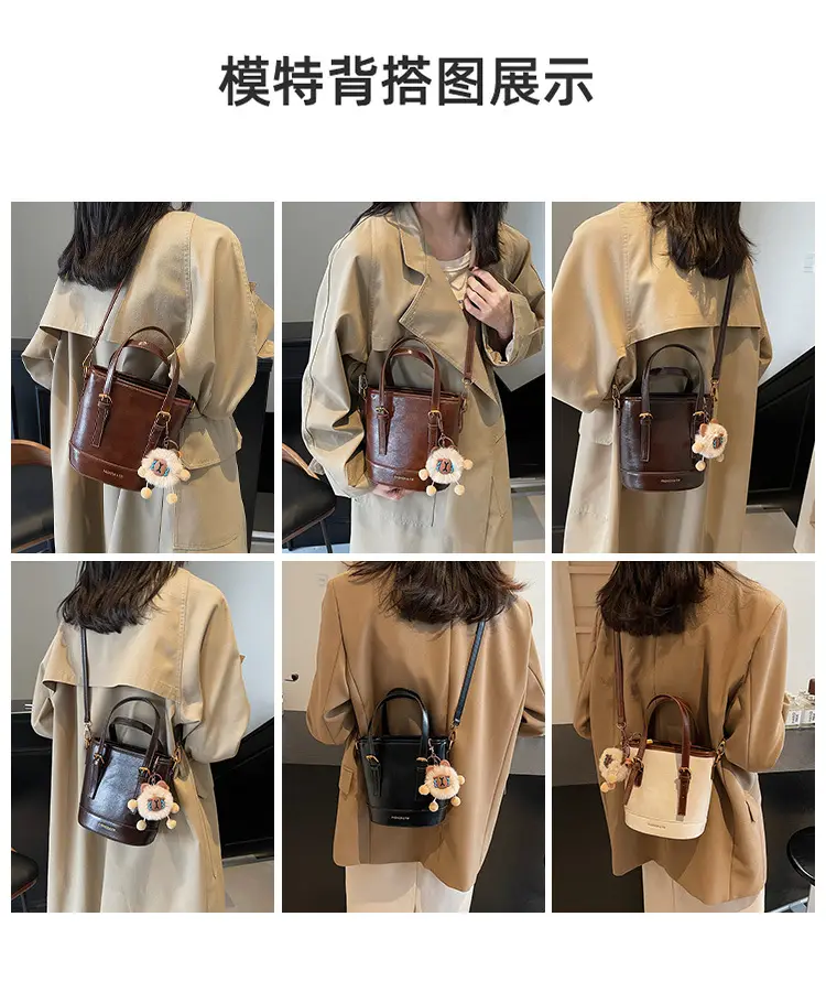 Women's White Leather Shoulder Bag with Pom Pom Charm — feature 9