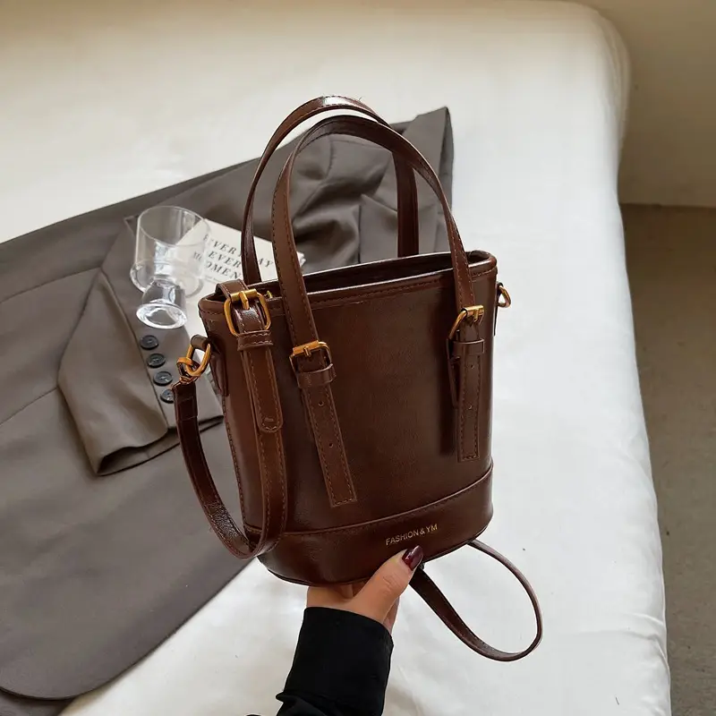 Women's White Leather Shoulder Bag with Pom Pom Charm - Image 4