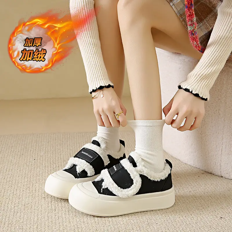 Platform Sole Velcro Cotton Shoes Women's Winter New fleece-lined Thickened Bread Shoes Fashionable Thick Sole Warm Board Shoes for Hair - Image 6