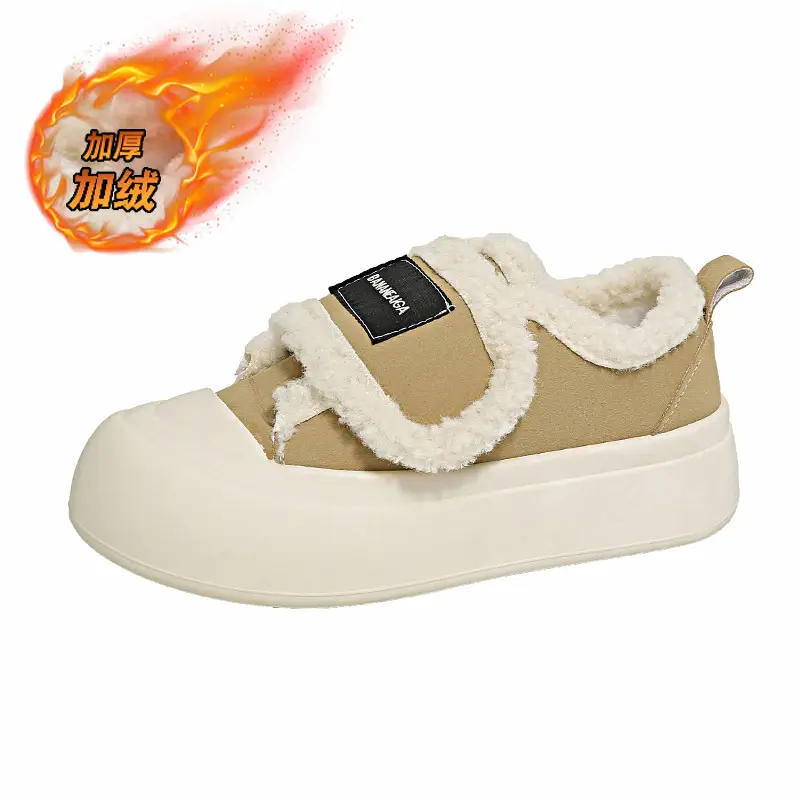 Platform Sole Velcro Cotton Shoes Women's Winter New fleece-lined Thickened Bread Shoes Fashionable Thick Sole Warm Board Shoes for Hair - Image 7
