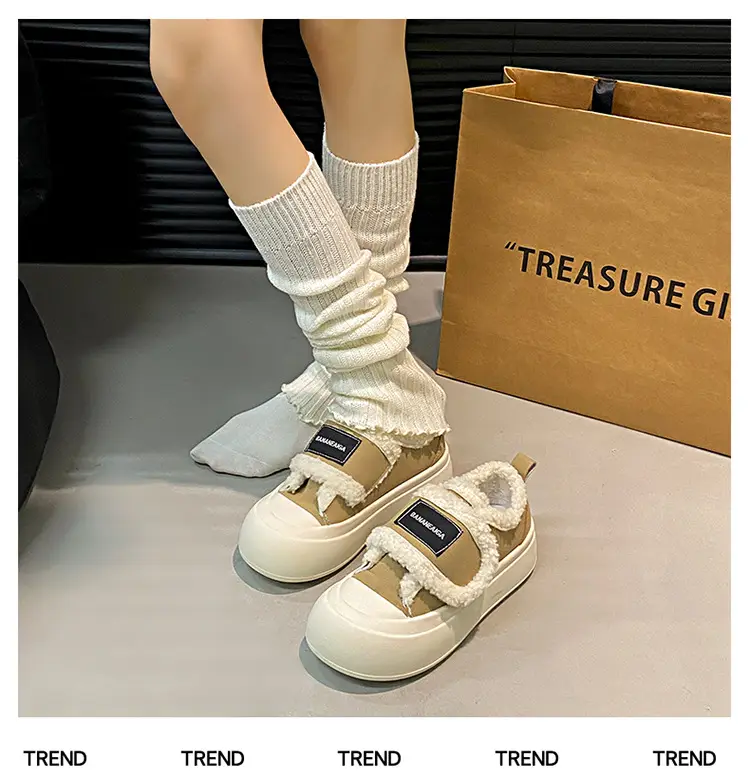 Platform Sole Velcro Cotton Shoes Women's Winter New fleece-lined Thickened Bread Shoes Fashionable Thick Sole Warm Board Shoes for Hair — feature 11