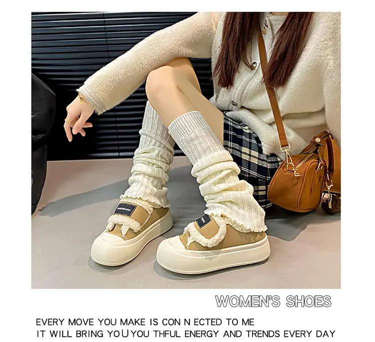 Platform Sole Velcro Cotton Shoes Women's Winter New fleece-lined Thickened Bread Shoes Fashionable Thick Sole Warm Board Shoes for Hair — feature 12