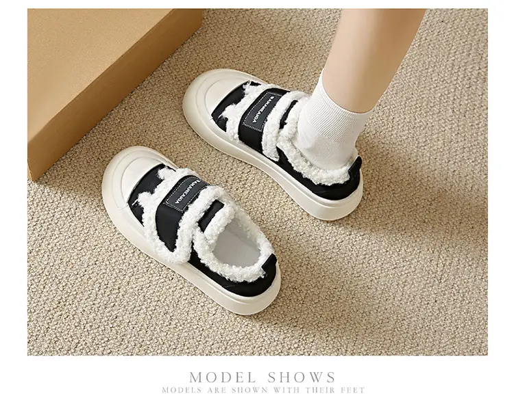 Platform Sole Velcro Cotton Shoes Women's Winter New fleece-lined Thickened Bread Shoes Fashionable Thick Sole Warm Board Shoes for Hair — feature 14