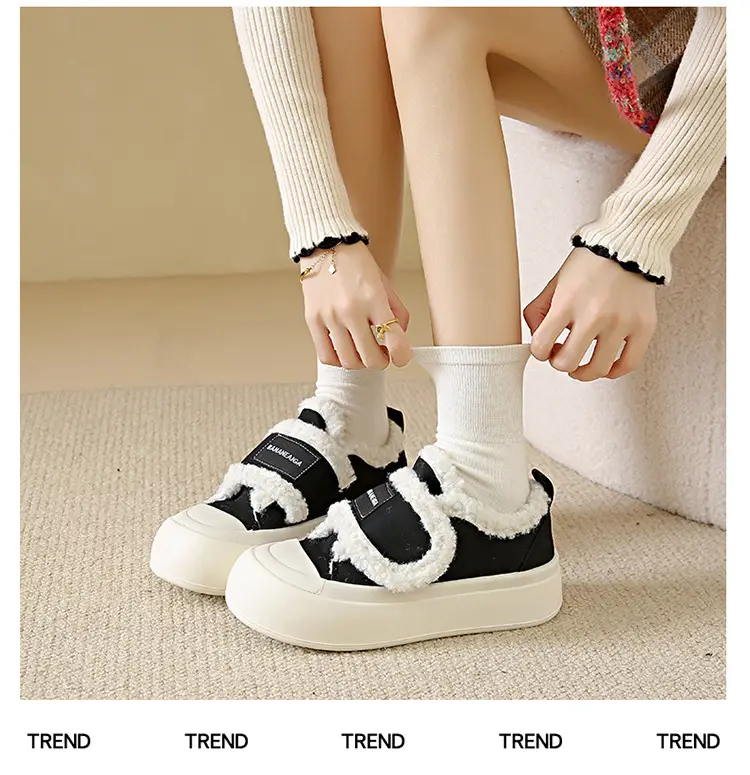 Platform Sole Velcro Cotton Shoes Women's Winter New fleece-lined Thickened Bread Shoes Fashionable Thick Sole Warm Board Shoes for Hair — feature 15