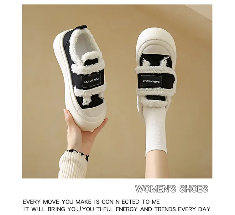 Platform Sole Velcro Cotton Shoes Women's Winter New fleece-lined Thickened Bread Shoes Fashionable Thick Sole Warm Board Shoes for Hair — feature 16