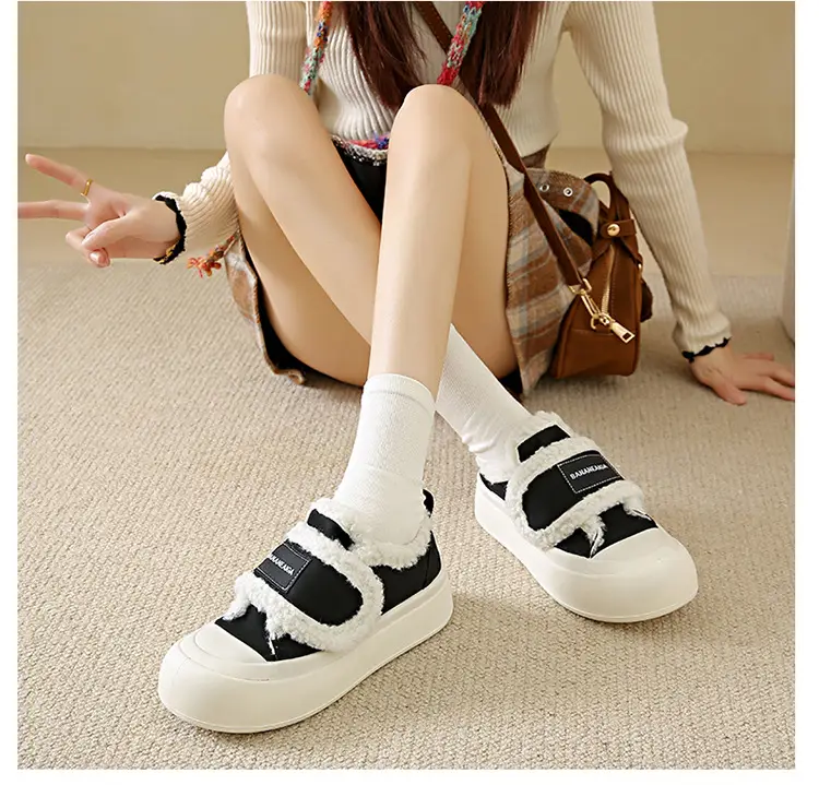 Platform Sole Velcro Cotton Shoes Women's Winter New fleece-lined Thickened Bread Shoes Fashionable Thick Sole Warm Board Shoes for Hair — feature 17