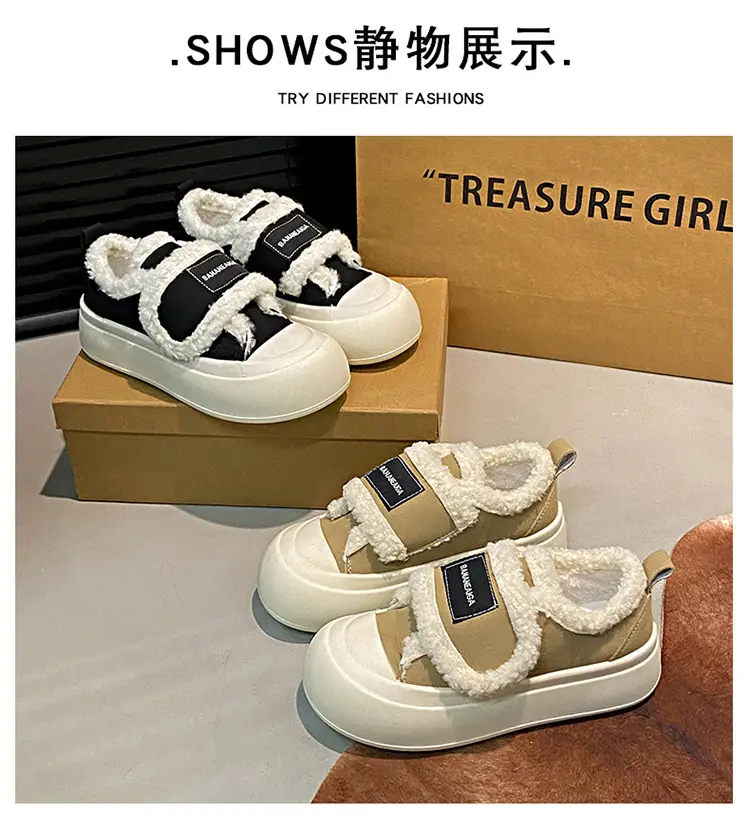 Platform Sole Velcro Cotton Shoes Women's Winter New fleece-lined Thickened Bread Shoes Fashionable Thick Sole Warm Board Shoes for Hair — feature 18