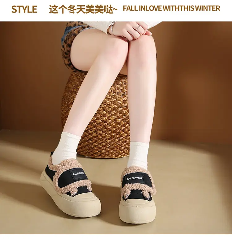Platform Sole Velcro Cotton Shoes Women's Winter New fleece-lined Thickened Bread Shoes Fashionable Thick Sole Warm Board Shoes for Hair — feature 20