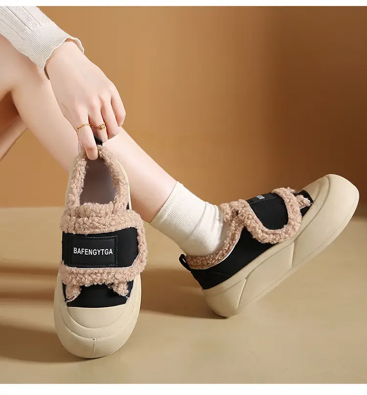 Platform Sole Velcro Cotton Shoes Women's Winter New fleece-lined Thickened Bread Shoes Fashionable Thick Sole Warm Board Shoes for Hair — feature 21