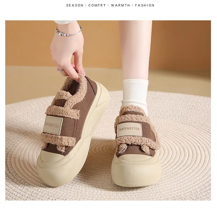 Platform Sole Velcro Cotton Shoes Women's Winter New fleece-lined Thickened Bread Shoes Fashionable Thick Sole Warm Board Shoes for Hair — feature 22